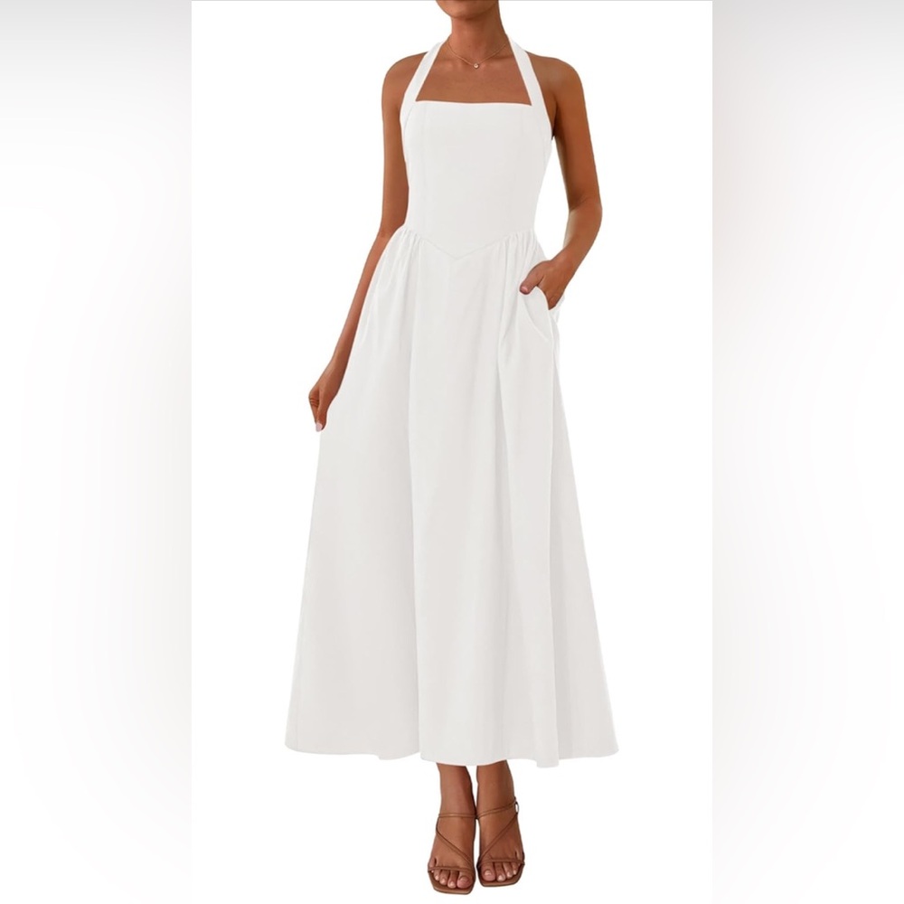 White A-Line Halter Top Maxi Dress
